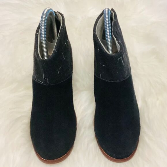 Tom's Leila Black Wool Felt Booties Block Heel Back Zipper Block Color Size 5W - Picture 6 of 9